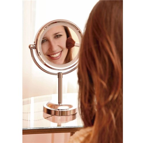 Espelho de Aumento 2x Dupla Face Giratório 360° Iluminado Luz Led - Mr8 8484