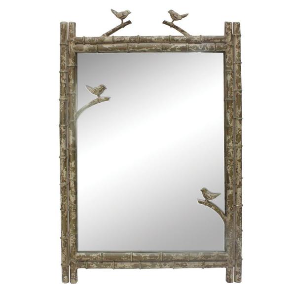 Espelho de Bambu e Ferro - Branco Envelhecido - Btc Decor