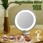 Espelho de maquiagem sem fio rotativo ajustável de 360 ° 10X LED Luz ampliação espelho de vaidade banheiro quarto para mulheres homens beleza