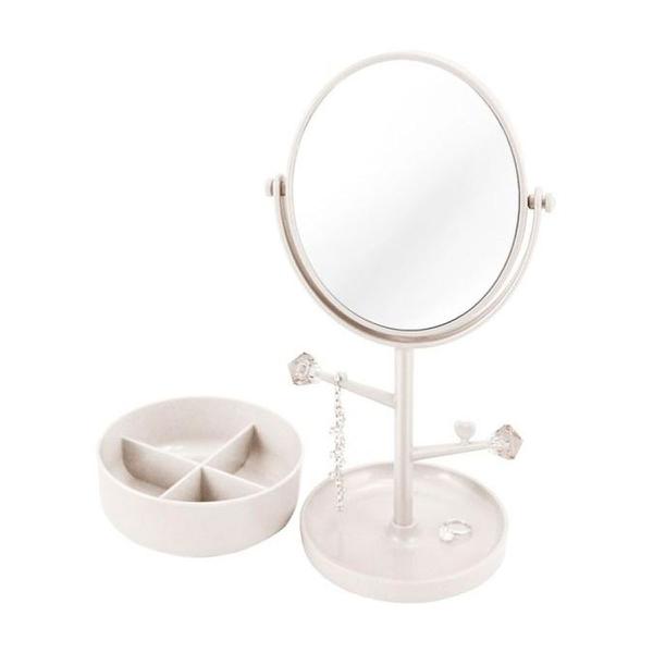 Espelho de Mesa Branco com Aumento Porta Jóias Jacki Design
