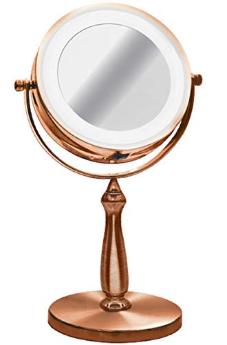 Espelho de Mesa Bronze Luz Led Aumento 5x Zoom Maquiagem 15cm