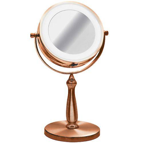Espelho de Mesa Bronze Luz Led Aumento 5x Zoom Maquiagem15cm