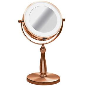 Espelho de Mesa Bronze Luz Led Aumento 5x Zoom Maquiagem15cm