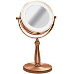 Espelho De Mesa Bronze Luz Led Aumento 5x Zoom Maquiagem15cm