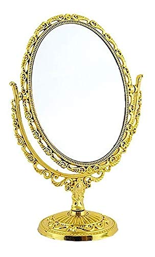 Espelho de Mesa Dupla Face Oval Dourado Trabalhado