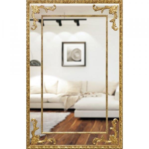 Espelho Grande Clássico com Moldura em Folha de Ouro 130x200cm - Decore Pronto