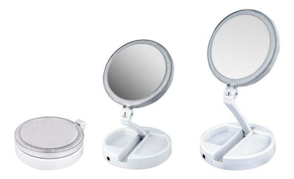 Espelho Maquiagem Dobravél LED Frontal e Traseira - Aiker