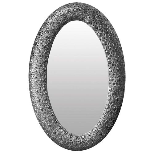 Espelho Oval com Moldura em Metal Prata