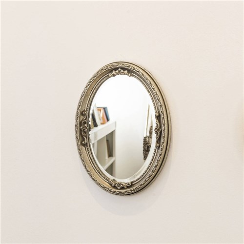 Espelho Oval Ornamental Classic 37Cmx25cm Santa Luzia Prata Envelhecido