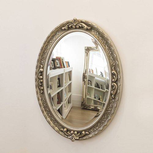 Espelho Oval Ornamental Classic 85cmx66cm Santa Luzia Prata Envelhecido