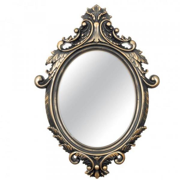 Espelho Oval Rococo Preto Dourado Envelhecido 38cm X 55cm Mart