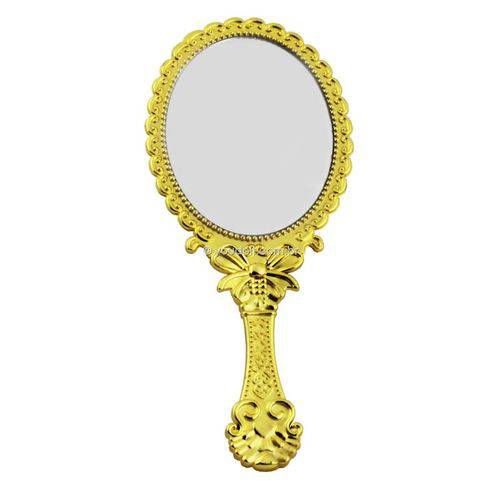 Espelho Princesa de Mão e Mesa Dobrável P/ Maquiagem Dourado