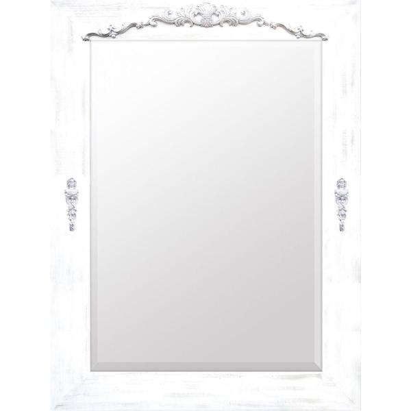 Espelho Rústico Branco Provençal com Bisotê 90x120cm - Decore Pronto