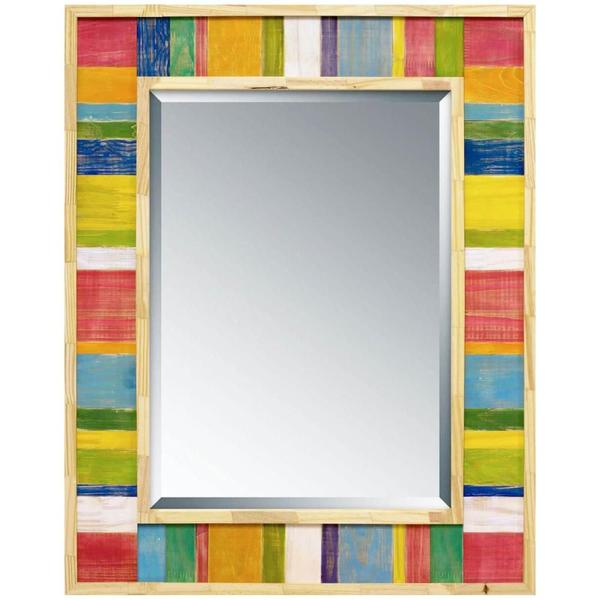 Espelho Rústico Madeira de Demolição Colorido 68x88cm - Decore Pronto