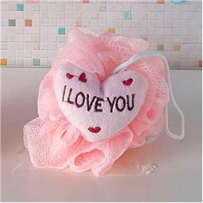 Esponja de Banho Bouton com Carinhas Coração Rosa com Corda Nylon
