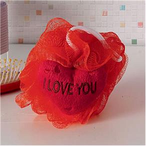 Esponja de Banho Bouton com Carinhas Coração Vermelho com Corda Nylon