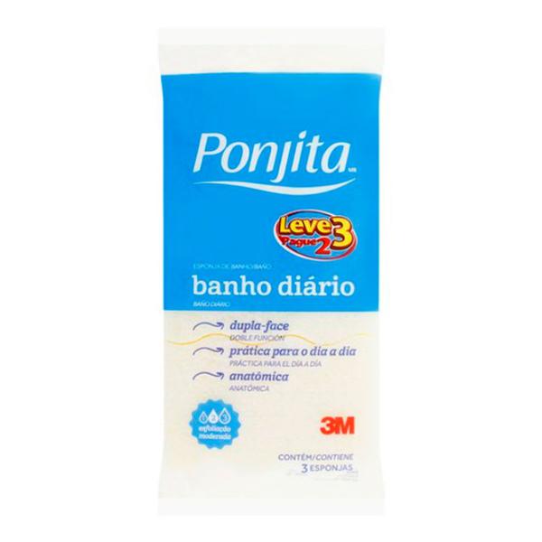 Esponja de Banho Diário Ponjita Cores Sortidas Leve 3 Pague 2 Unidades