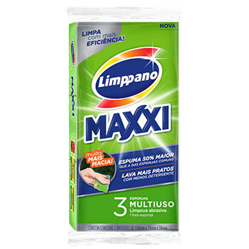 Esponja de Limpeza Abrasiva Limppano Maxxi Multi Uso Pacote com 3 Unidades