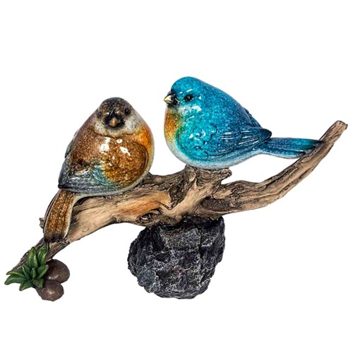 Estátua Decorativa Pássaros Azul e Marrom