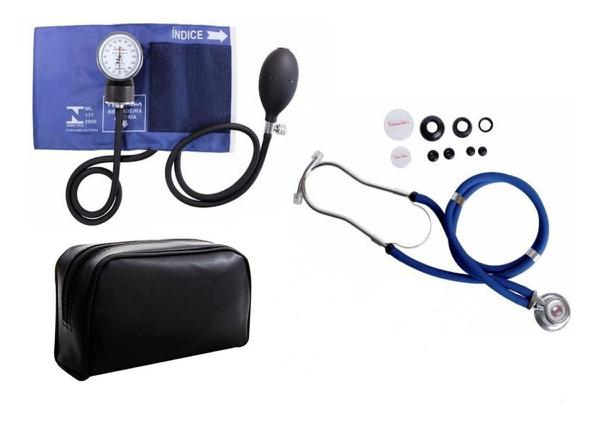Estetoscópio Duplo + Medidor de Pressão Arterial Azul - Premium