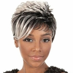 8inches Fashion Style Women's Short Black+Silver Tilted frisette Hair Full Wigs&Wig Cap (Color: White & Black)