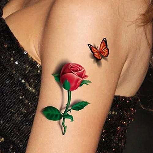 Etiqueta Colorida Impermeável Removível Provisória da Tatuagem da Flor de Borboleta da Arte Corporal 3d