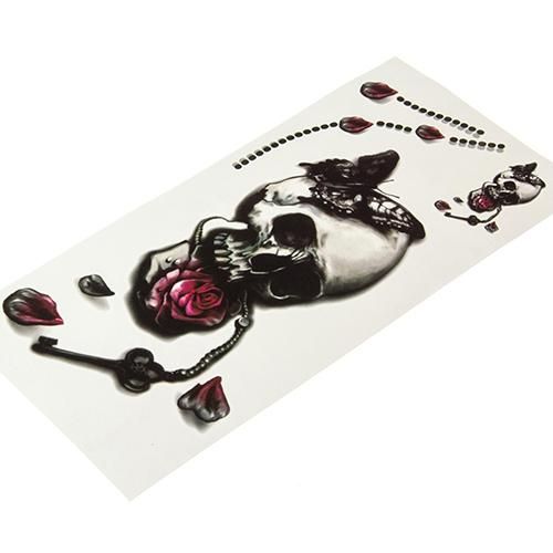 Etiqueta Provisória Impermeável da Tatuagem do Corpo da Borboleta Cor-de-rosa do Crânio do Dia das Bruxas 3d