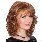 Euro-American Hot selling 14 inch light brown color fringe short curly fashion hair wigs for white black women