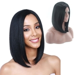 European American-Style Peruca Preto e em Bangs Preto Side bang Womens cabelo curto reta Cabeça Bobo Curto-Style Caps