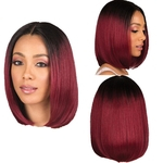 Europeu e americano, Estilo Coloração Carve Bobo peruca Womens Comércio Exterior de venda Curto Liso Preto Cabelo Wine Gradiente de onda Cabeça Mancha