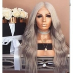 European and American Womens Silver Gray Middle Bangs Wave Long Roll Wig Headgear a Generation of Hair Yiwu Wig Factory