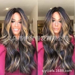 Synthetic Wig European And American-Style Factory Direct Fluffy Long Curly Hair-Style in Bangs Gradient Colored Wig