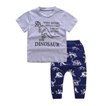 Fashion Boy Suit manga curta Dinosaur letra T-shirt Top + Calças 2PCS / Set