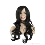 Fashion Hot New Graceful Women Wig Long Black Oblique Bangs Wave Synthetic Kanekalon Resistant Cosplay Party Hair Full Wigs