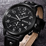 Fashion Men Sports Date Analog Quartz Leather Stainless Steel Wrist Watch