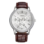 Fashion Men's Watch Stainless Steel Silver Dial Leather Analog Quartz Wristwatch