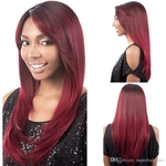 Fashion women's synthetic wigs middle part Burgundy long straight hairpieces women's hair wigs