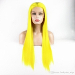 Fast Shipping Yellow Color 26quot; Long Silky Straight Wigs For Women High Temperature Cosplay Fiber Glueless Synthetic Lace Wigs Party