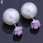 Faux Pearl Rose Flower Design Frente E Verso Feminino Bolha Plug Ear Stud Earrings