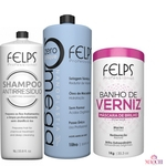 Felps Escova Omega Zero Sem Formol - Kit de Tratamento Alisamento e reconstrutor capilar 3X1L - Shampoo Ativo e Banho de Verniz