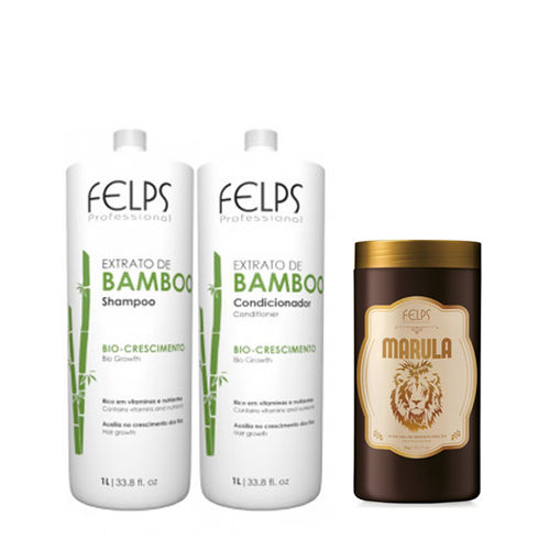 Felps Xmix Shampoo Condicionador Extrato de Bamboo (2x1L) e Máscara Marula 1kg