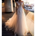 Fêmea elegante vestido de noiva V profundo Alças Vestido de renda completa