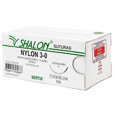 Fio para Sutura Nylon 3-0 com Agulha Triangular de 3,0cm 3/8 - Shalon