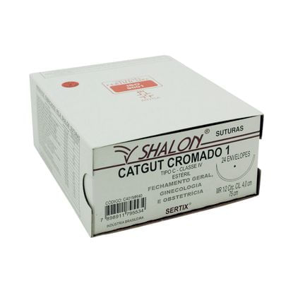 Fio para Sutura Shalon CatGut Cromado 1 com Agulha Cilíndrica de 4,0cm e 1/2