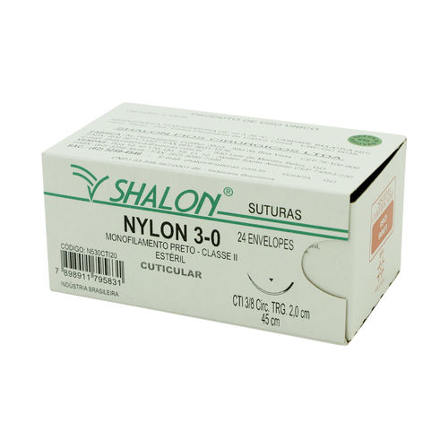 Fio para Sutura Shalon Nylon 3-0 com Agulha Triangular de 2,0cm e 3/8