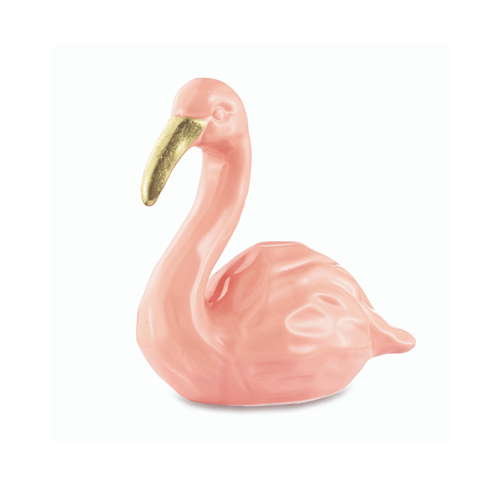 Flamingo Rosa em Cerâmica Sentado
