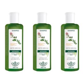 Flores & Vegetais Antiqueda 7 Ervas Shampoo 300ml - Kit com 03
