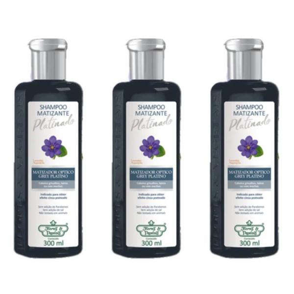 Flores & Vegetais Matizante Platinado Shampoo 300ml (kit C/03)