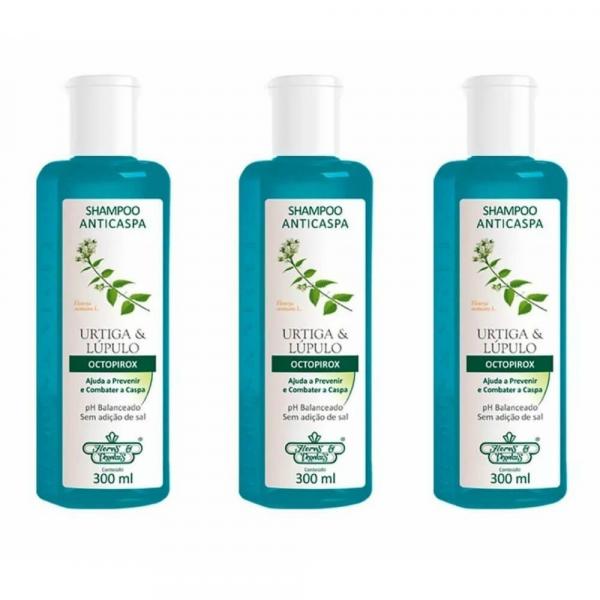 Flores Vegetais Ortiga e Lúpulo Shampoo 300ml (Kit C/03)