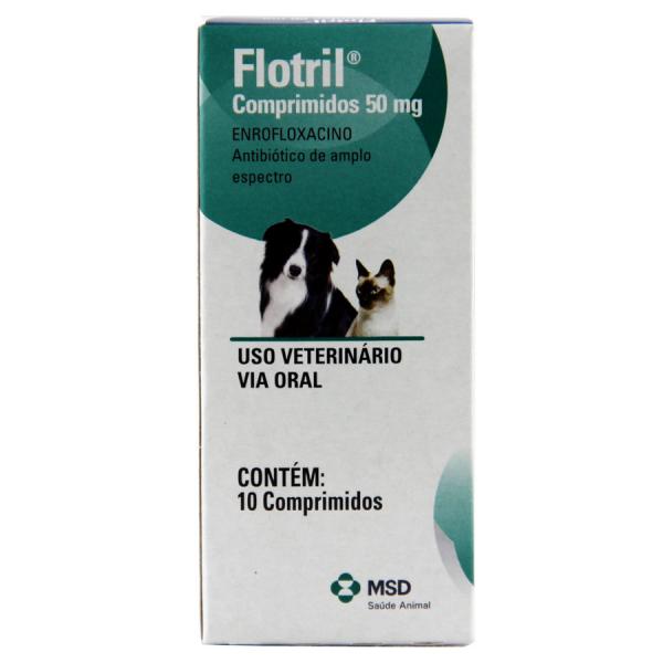 Flotril 50mg 10 Comp MSD Antibiótico Cães e Gatos